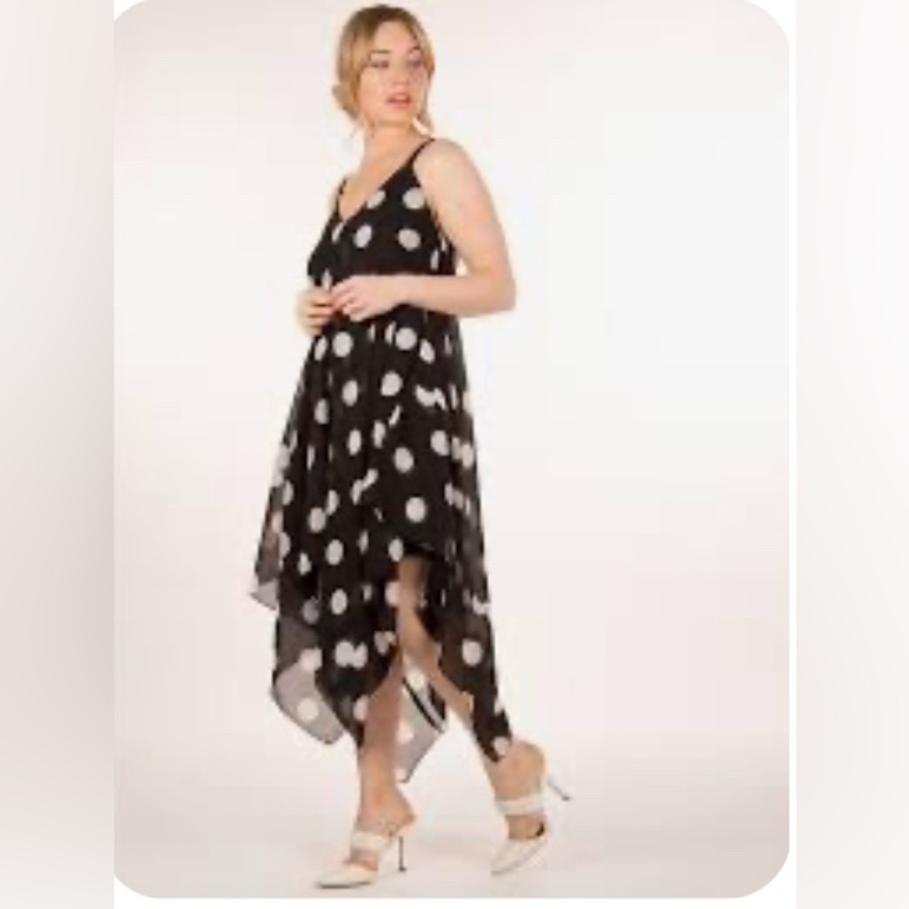 Mlle Gabrielle, black and white polka dot maxi dress size 2X. Pre-owned